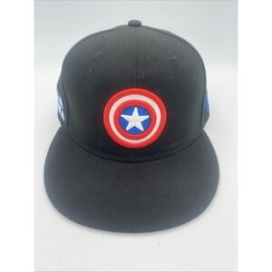 Captain America Hat Cap Marvel Pin Fitted Black Size 7 1/4 Exclusive‎ Lids